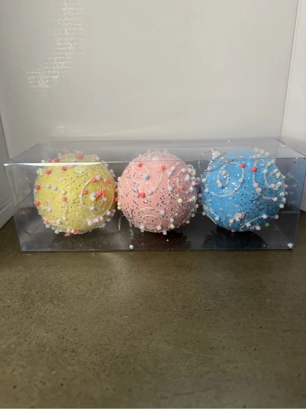Set of 3 Foam Sprinkle Christmas Wreath Decorations Ornaments Pink Blue Yellow